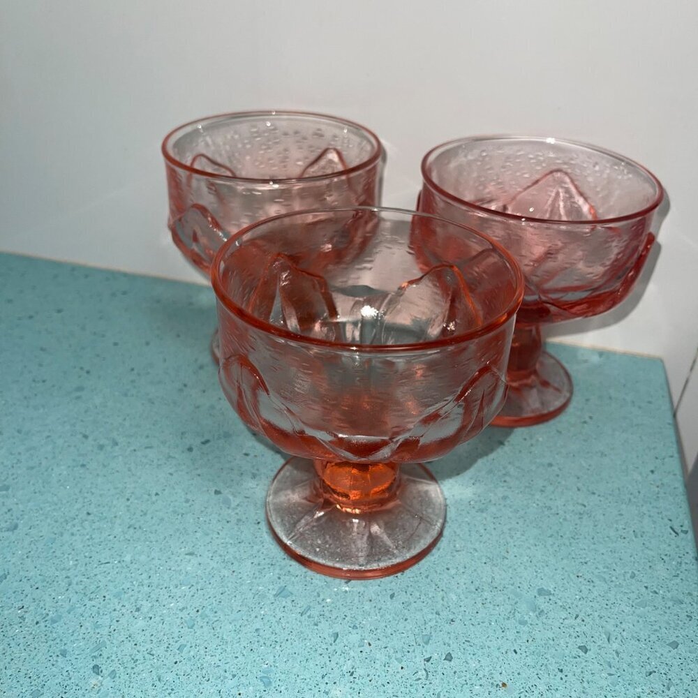Tiffin Franciscan Vintage Champagne Glass Set Of 3 Pink Lotus Flower Sherbet